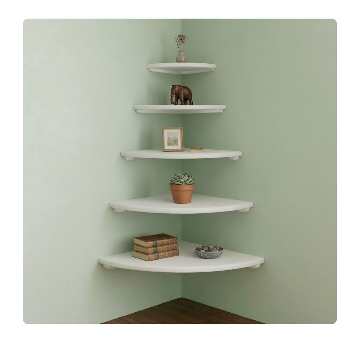 Corner Wall Shelf, Walnut, Wall-Mounted Semi-Circle