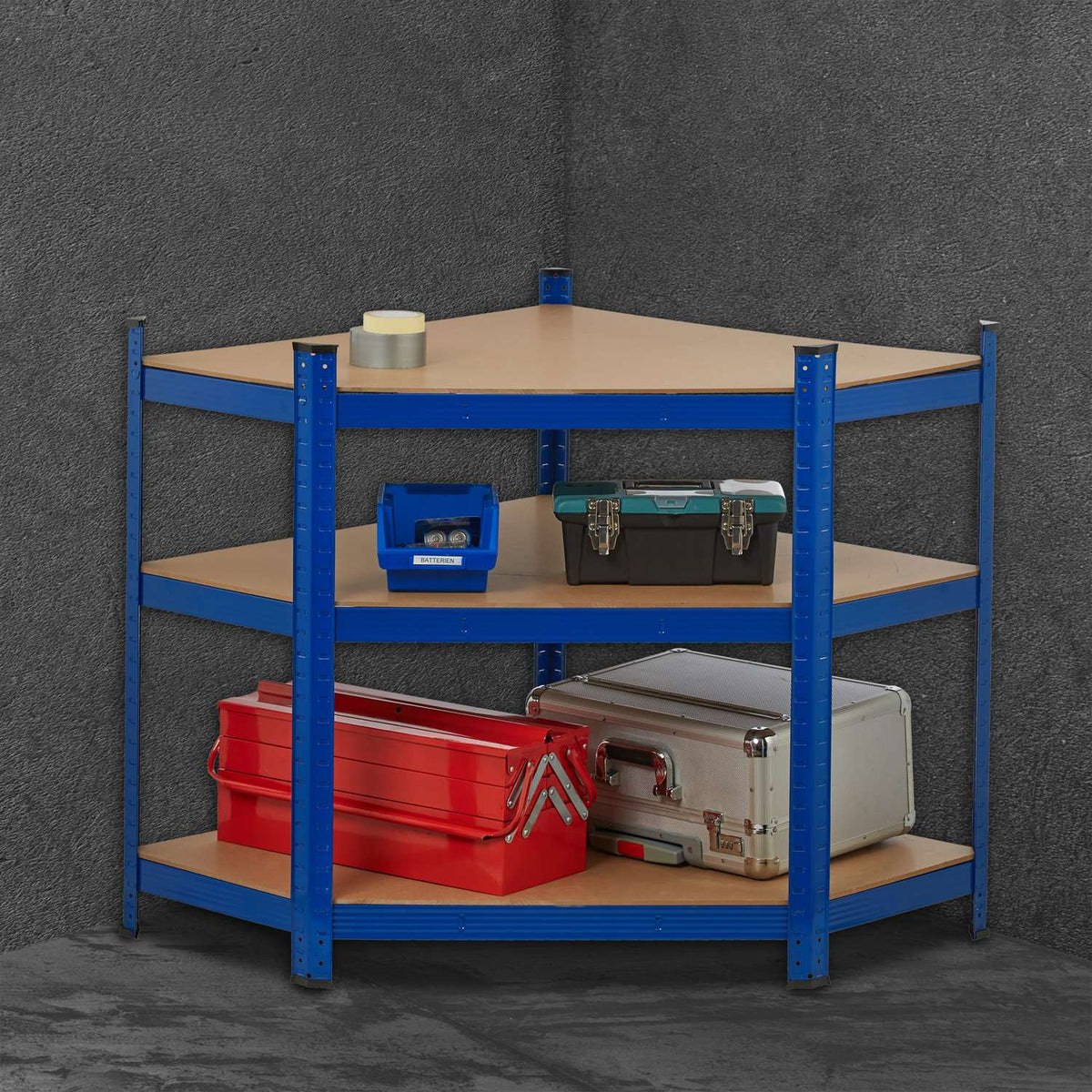 Corner shelf with 5 shelves blue