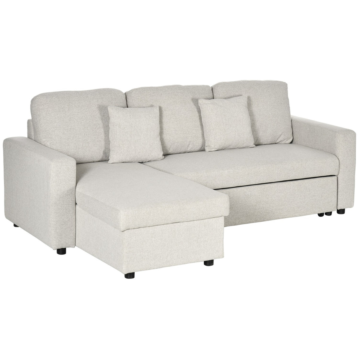 Corner sofa with bed function, corner couch including 2-seater sofa, single bed, L-shape with storage space, 2 cushions cream white