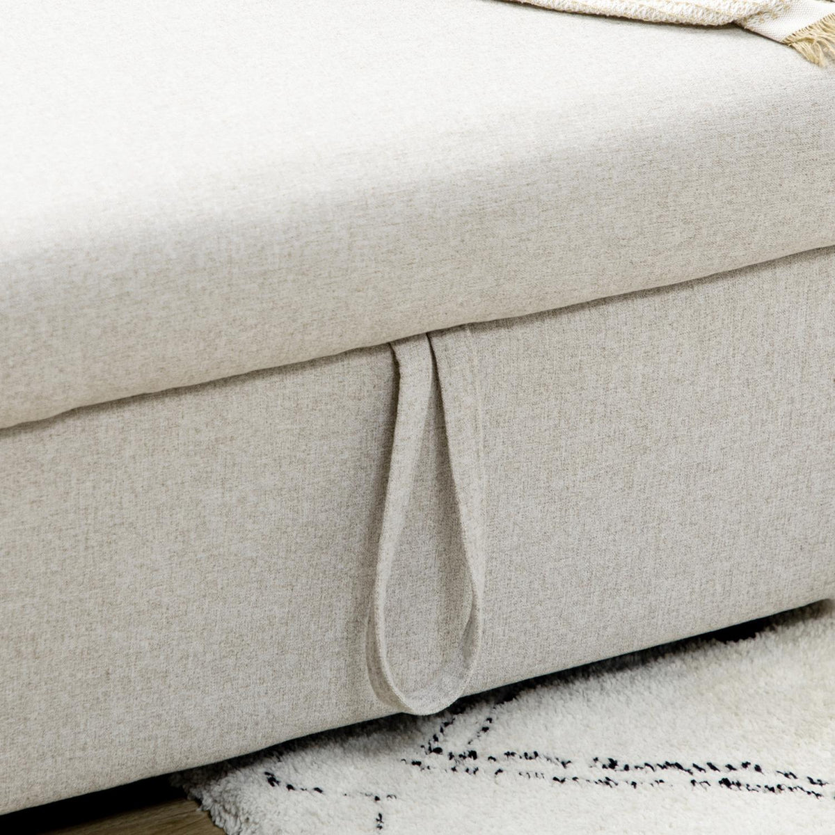 Corner sofa with bed function, corner couch including 2-seater sofa, single bed, L-shape with storage space, 2 cushions cream white