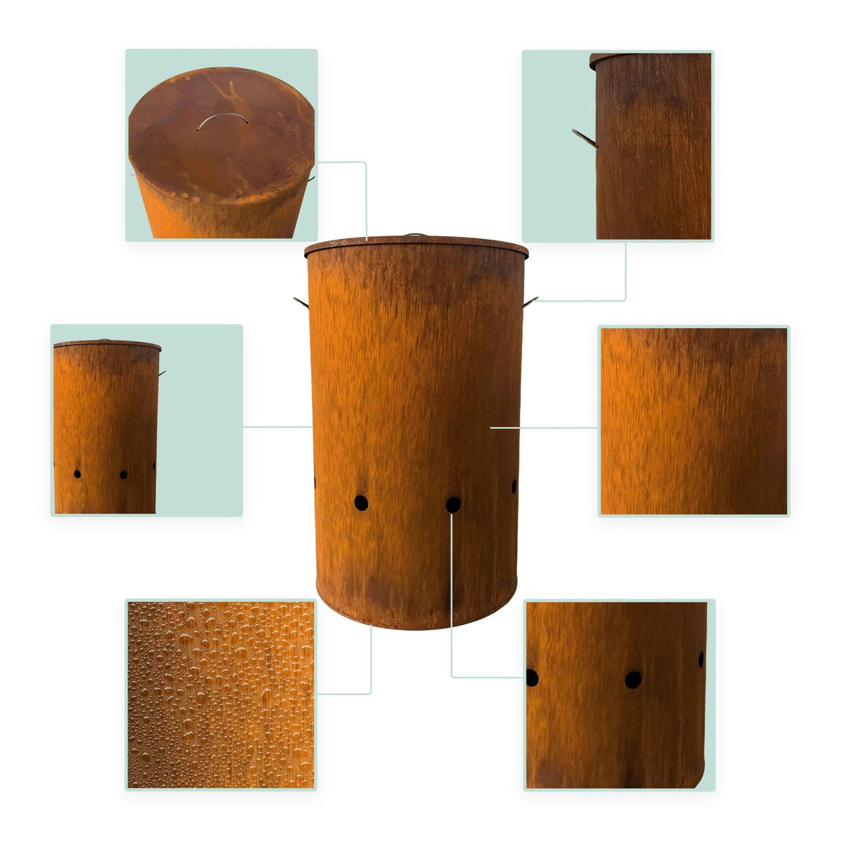 Corten Steel Fire Bowl with Lid – Tall Design