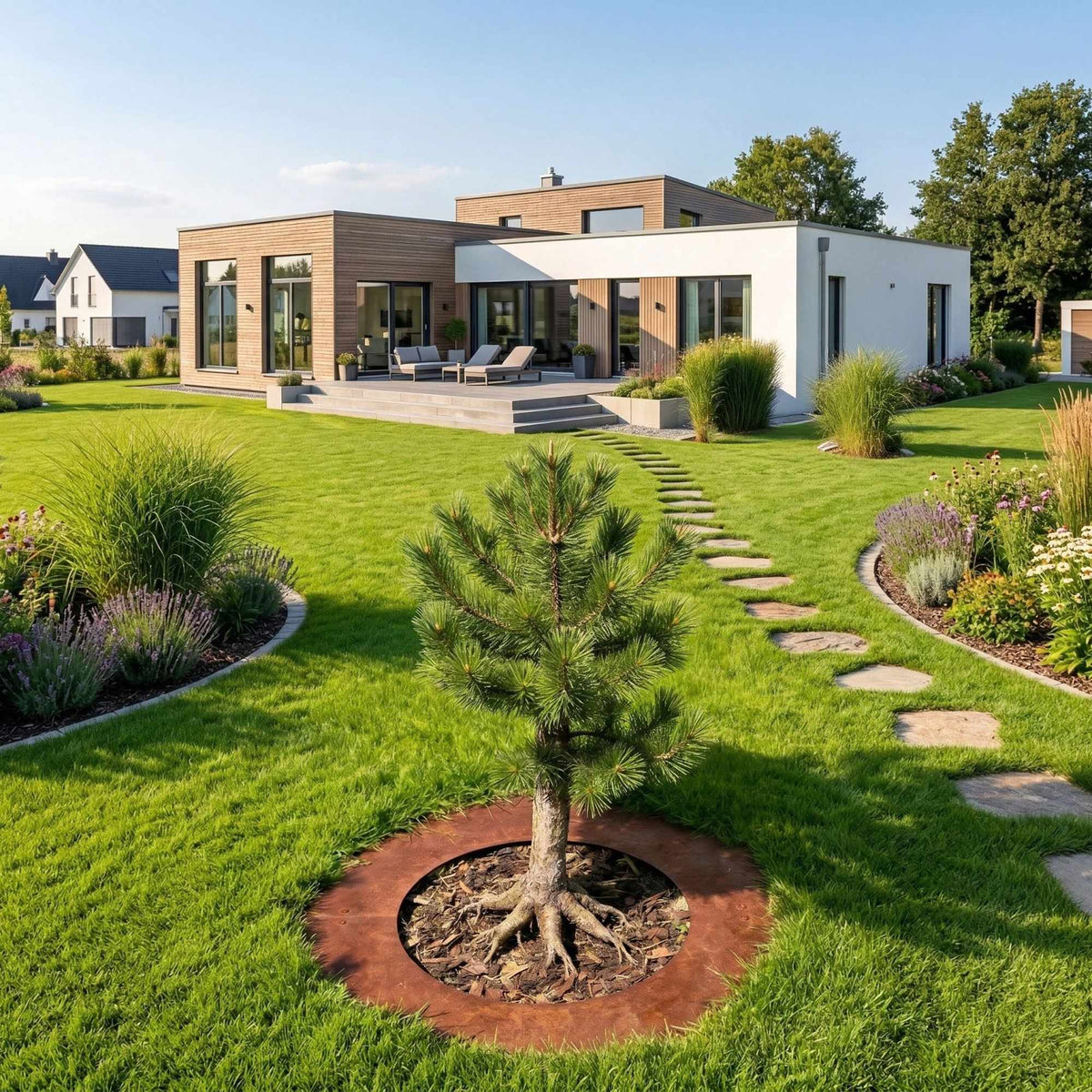 Corten Steel Tree Ring – Round Mowing Edge for Lawns