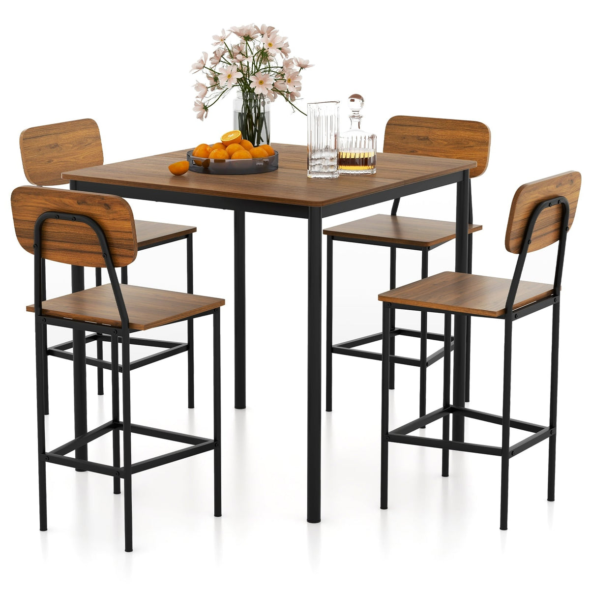 Counter-Height Dining Set with 4 Stools, Dark Brown, MDF