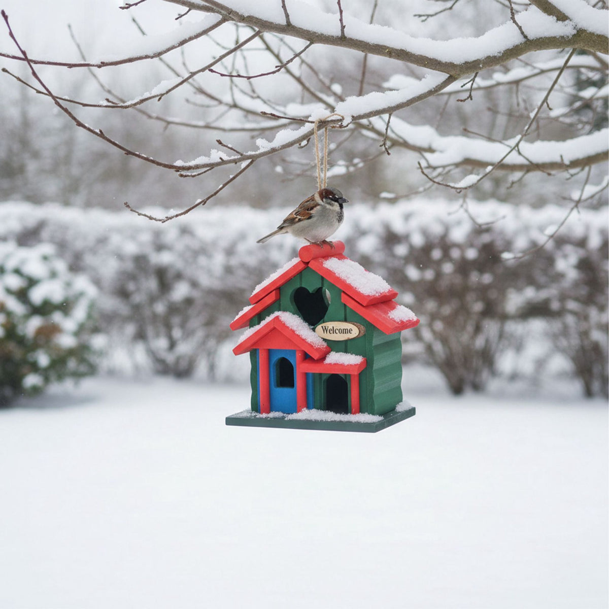 Country-Style Birdhouse, Weatherproof Pine, Hanging Loop