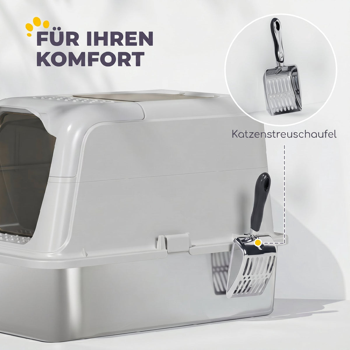 Covered Cat Litter Box, Stainless Tray, Front Entry, Top Exit