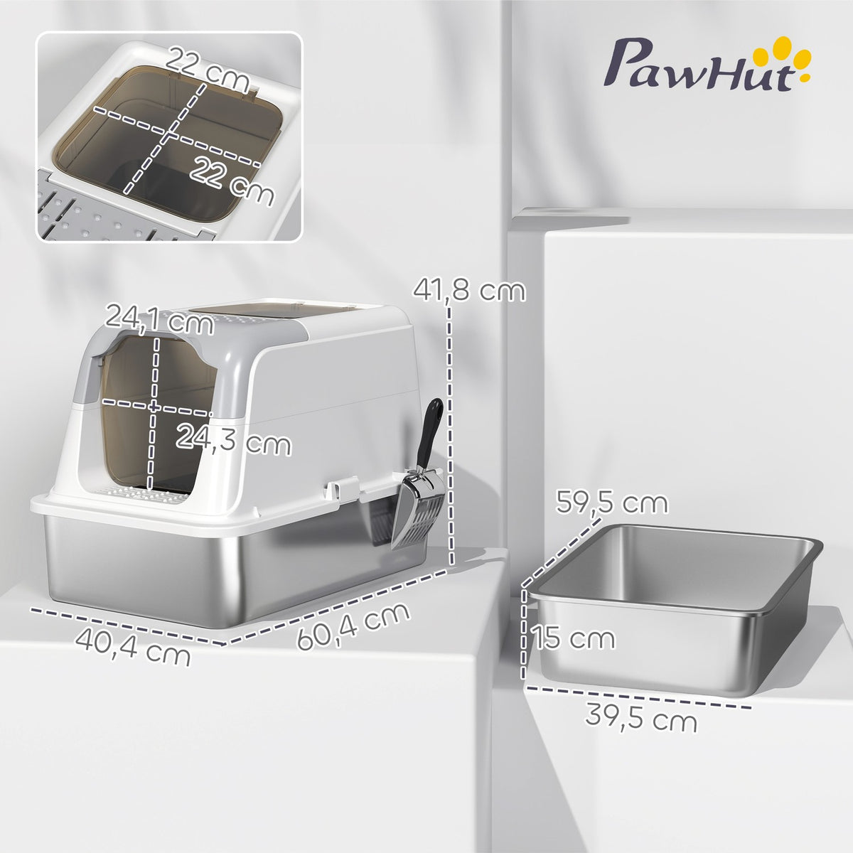 Covered Cat Litter Box with Stainless Tray & Scoop