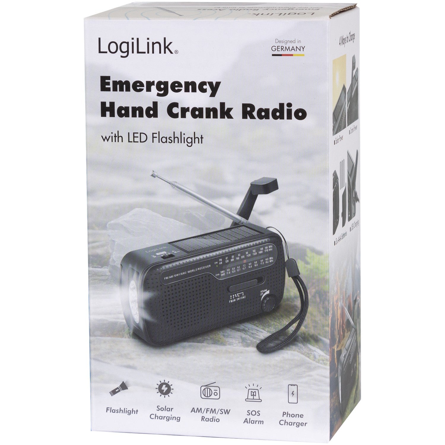 Crank radio with flashlight and solar cell Black