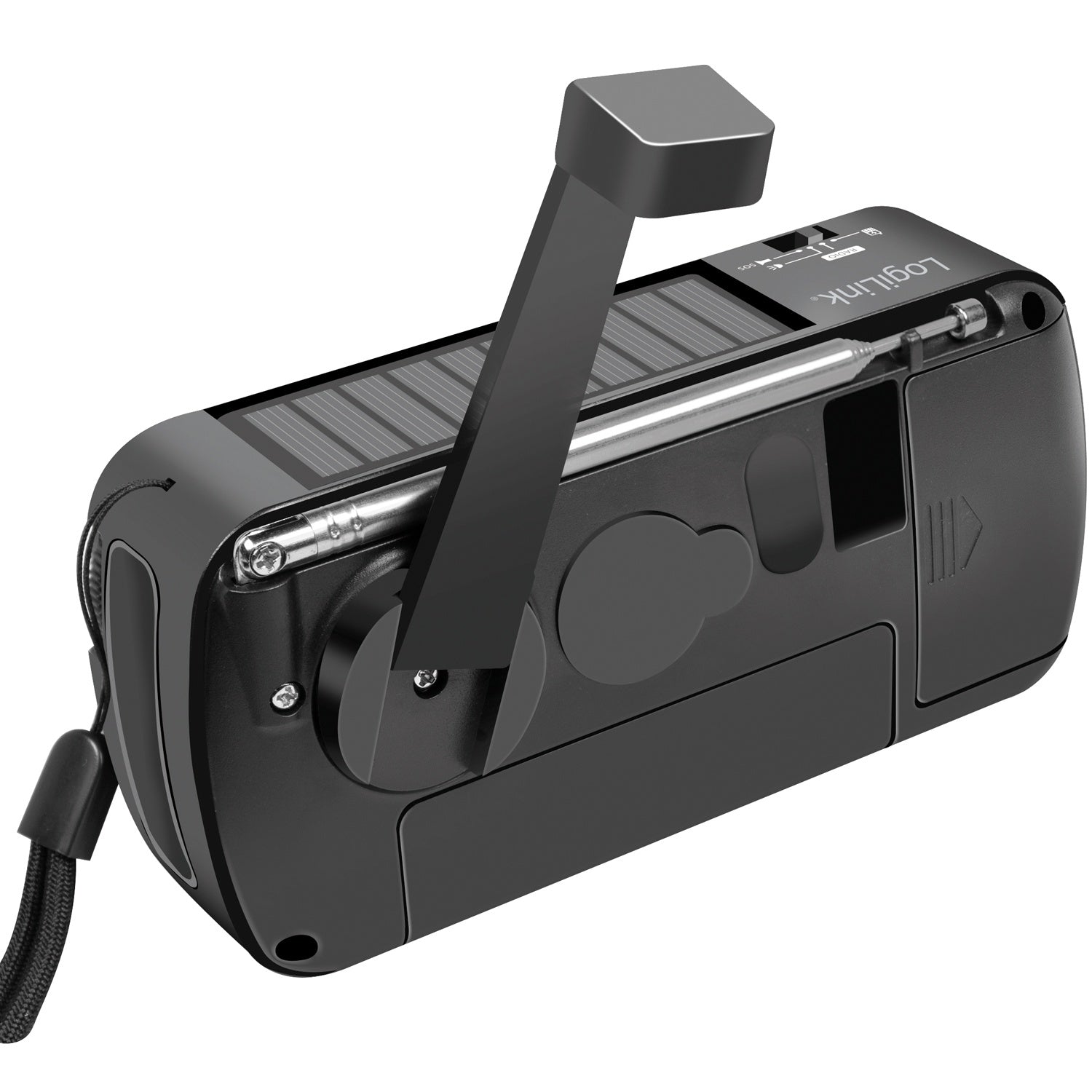Crank radio with flashlight and solar cell Black