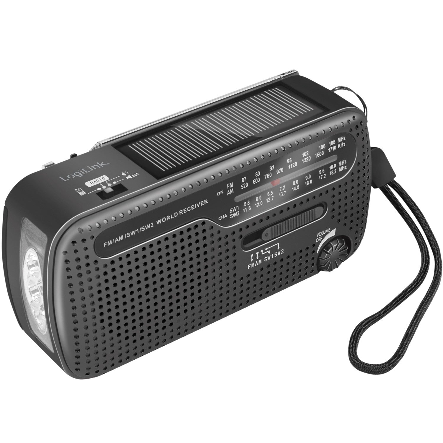 Crank radio with flashlight and solar cell Black