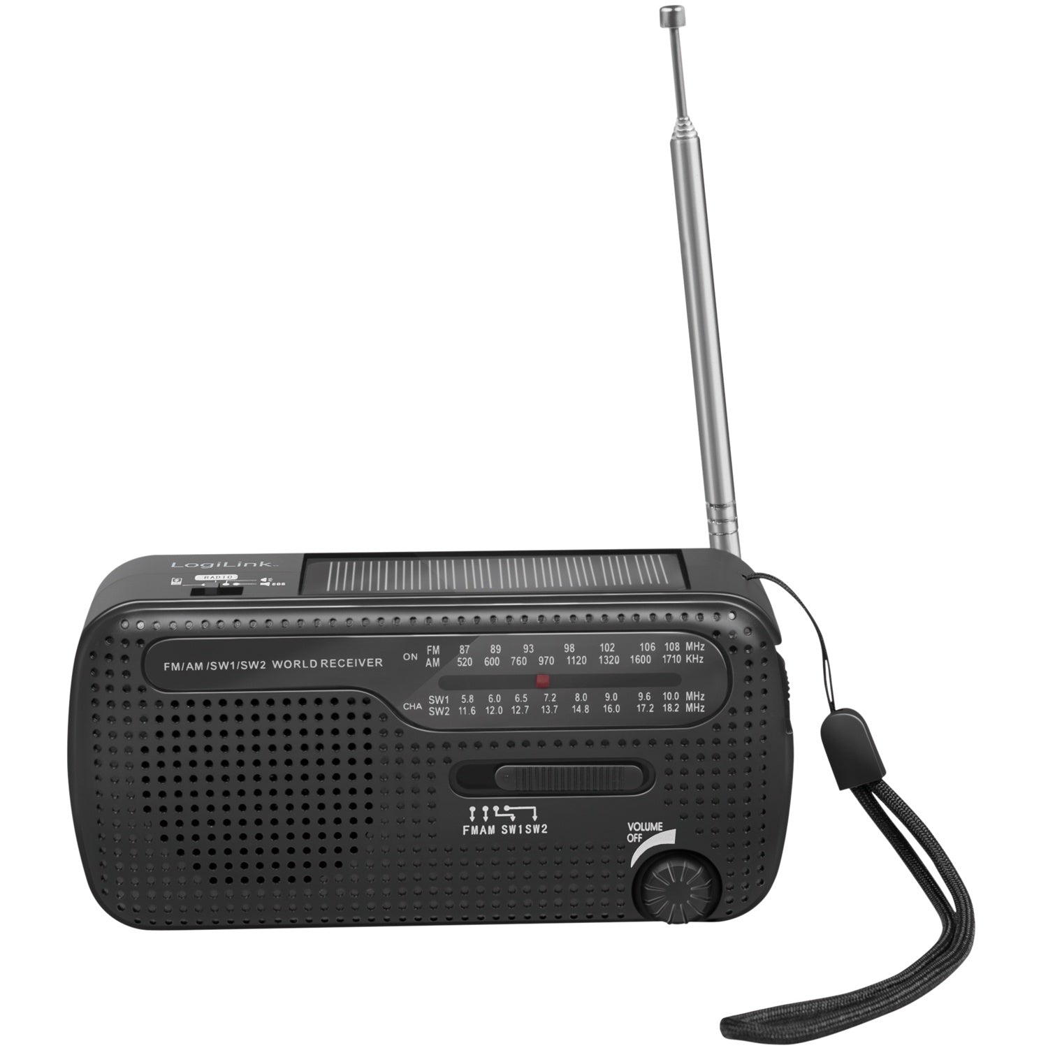 Crank radio with flashlight and solar cell Black