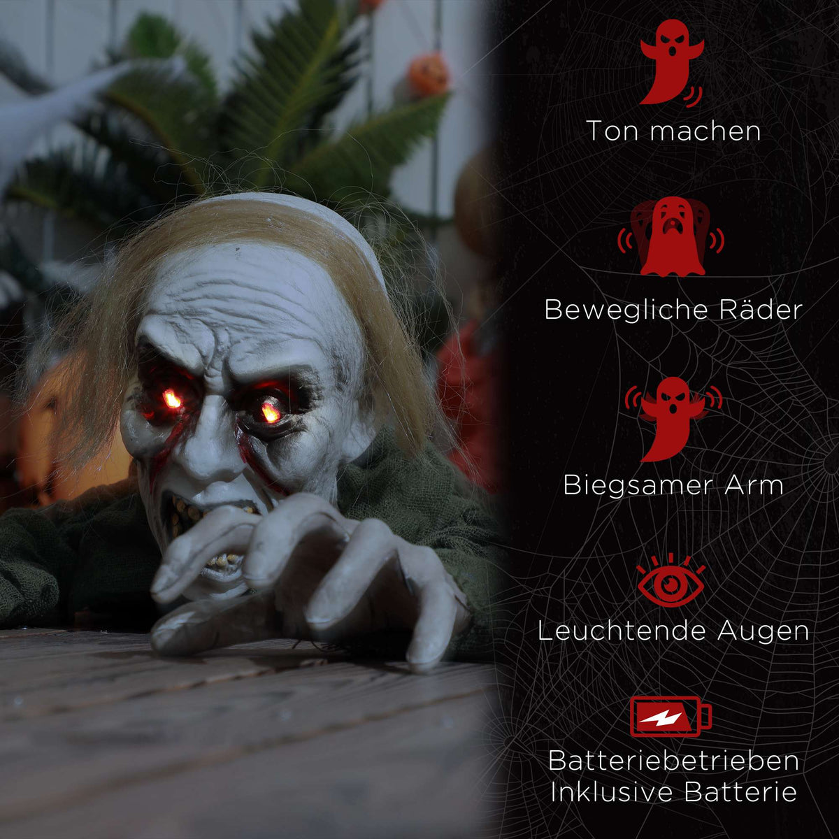 Crawling Zombie Halloween Decoration with Glowing Eyes