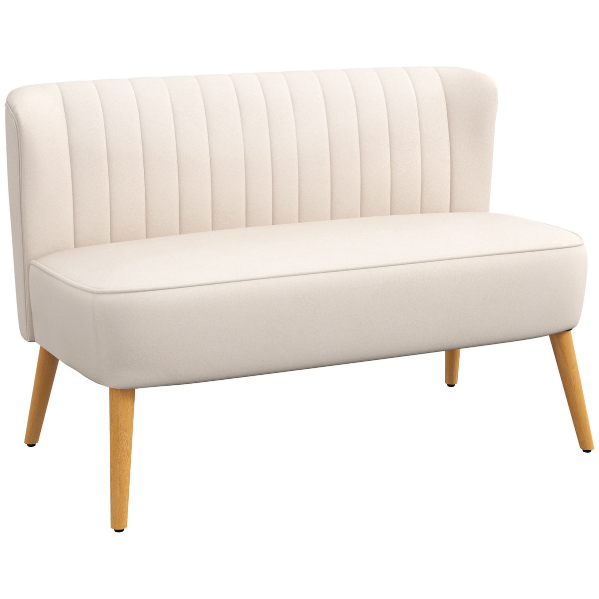 Cream White 2-Seater Sofa, Durable Fabric, Wood Legs