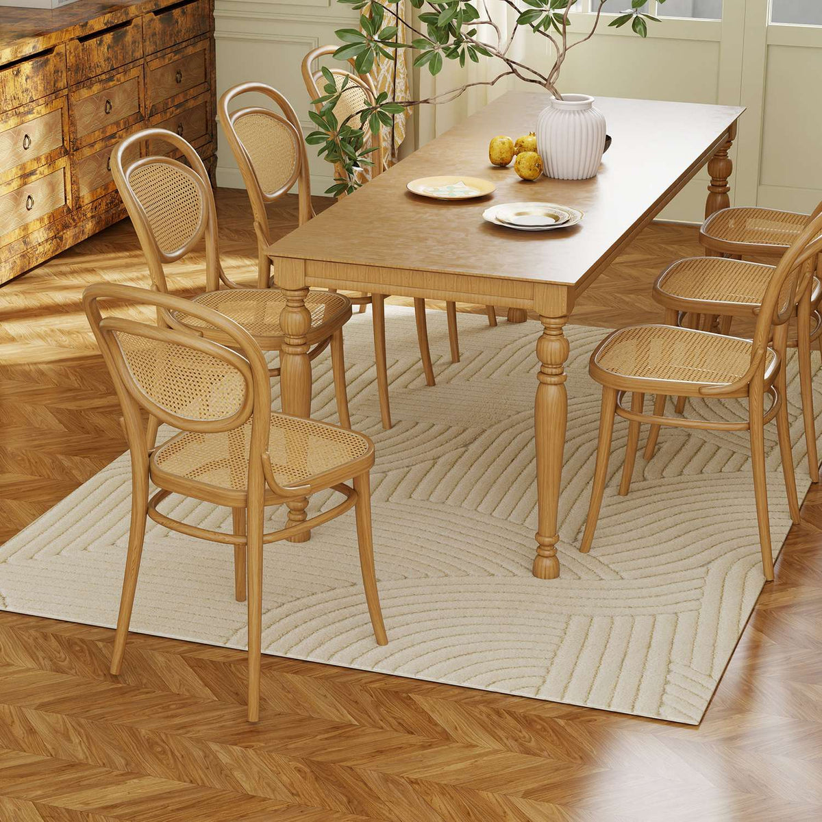Cream White Area Rug, 15mm Pile, Non-Slip, 200x140 cm