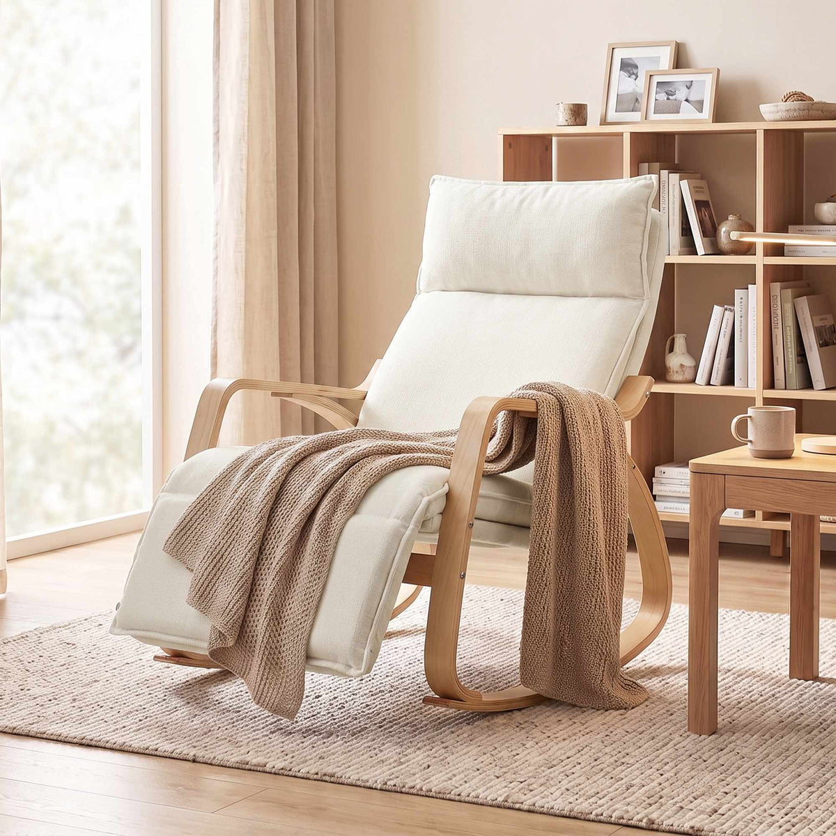 Cream White Rocking Chair with Adjustable Footrest