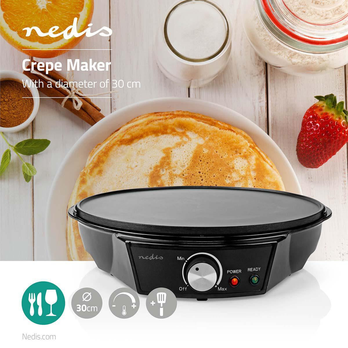 Crepe iron | Diameter: 300 mm | 1200 W | Non-stick coating | Temperature setting | Indicator light | Black | Metal