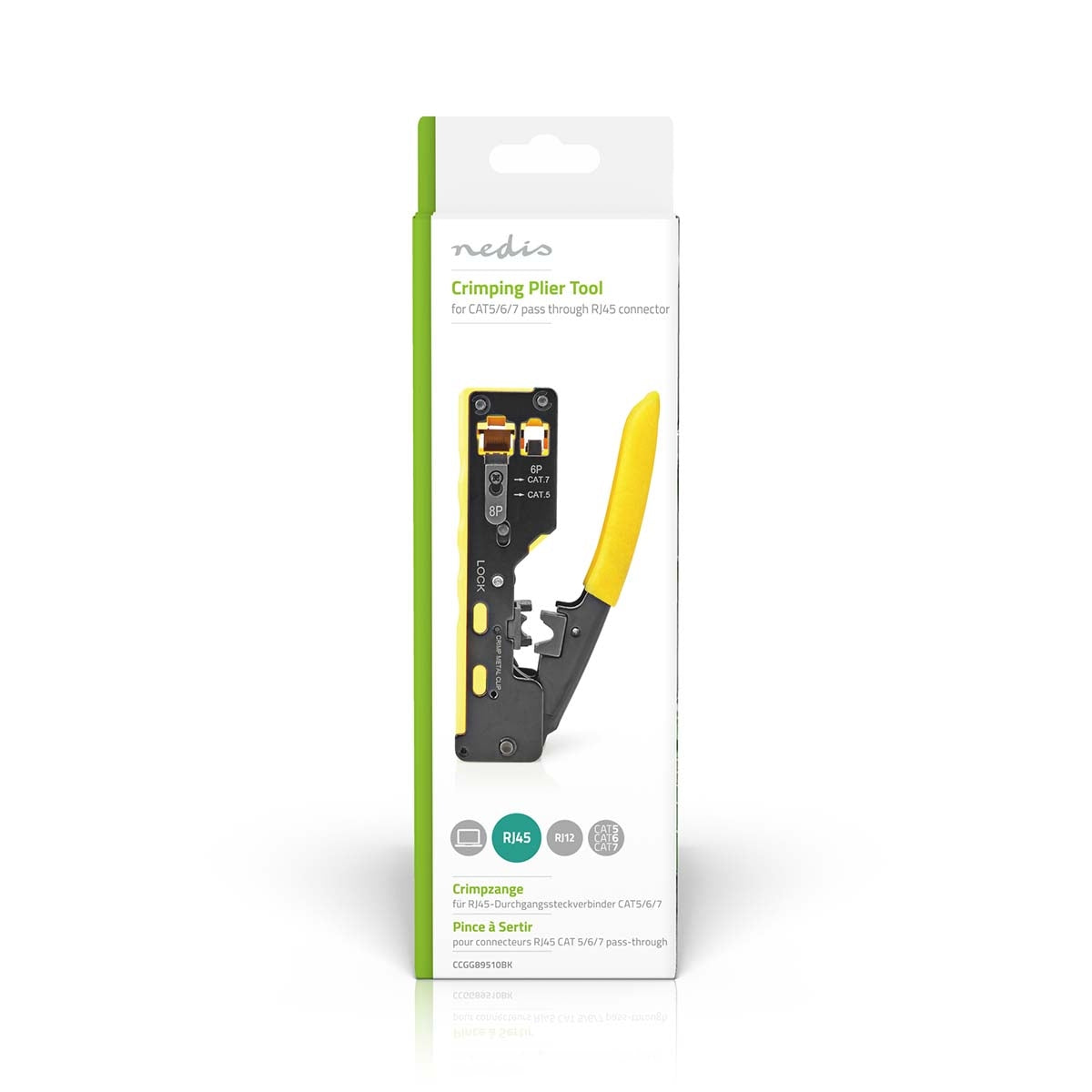 Crimping pliers | CAT5 / CAT5e / CAT6 / CAT6a / CAT7 / RJ12 / RJ45 | Cutting / Stripping / Pliers | Rubber / Steel | Yellow / Black