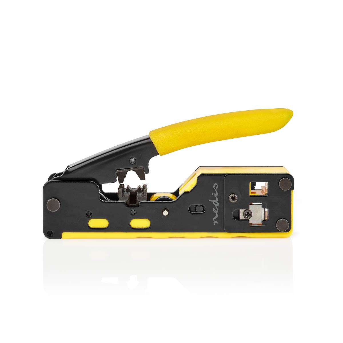 Crimping pliers | CAT5 / CAT5e / CAT6 / CAT6a / CAT7 / RJ12 / RJ45 | Cutting / Stripping / Pliers | Rubber / Steel | Yellow / Black