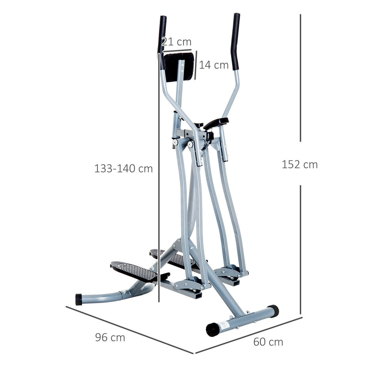 Cross Trainer Elliptical Trainer Ergometer Exercise Bike With Lcd Display, Steel, Silver, 96X60X152Cm