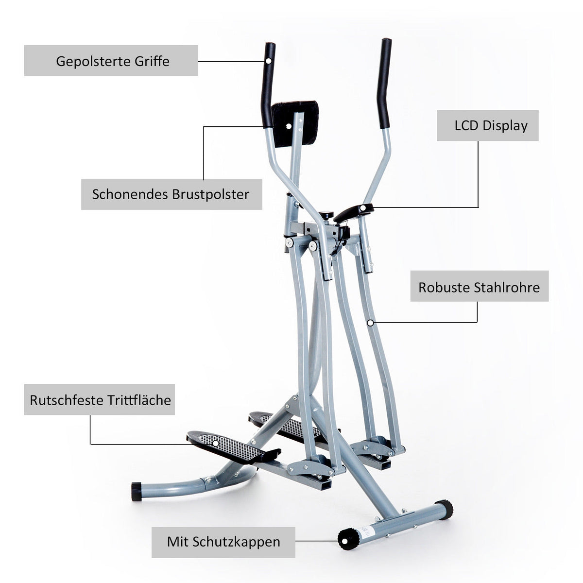 Cross Trainer Elliptical Trainer Ergometer Exercise Bike With Lcd Display, Steel, Silver, 96X60X152Cm