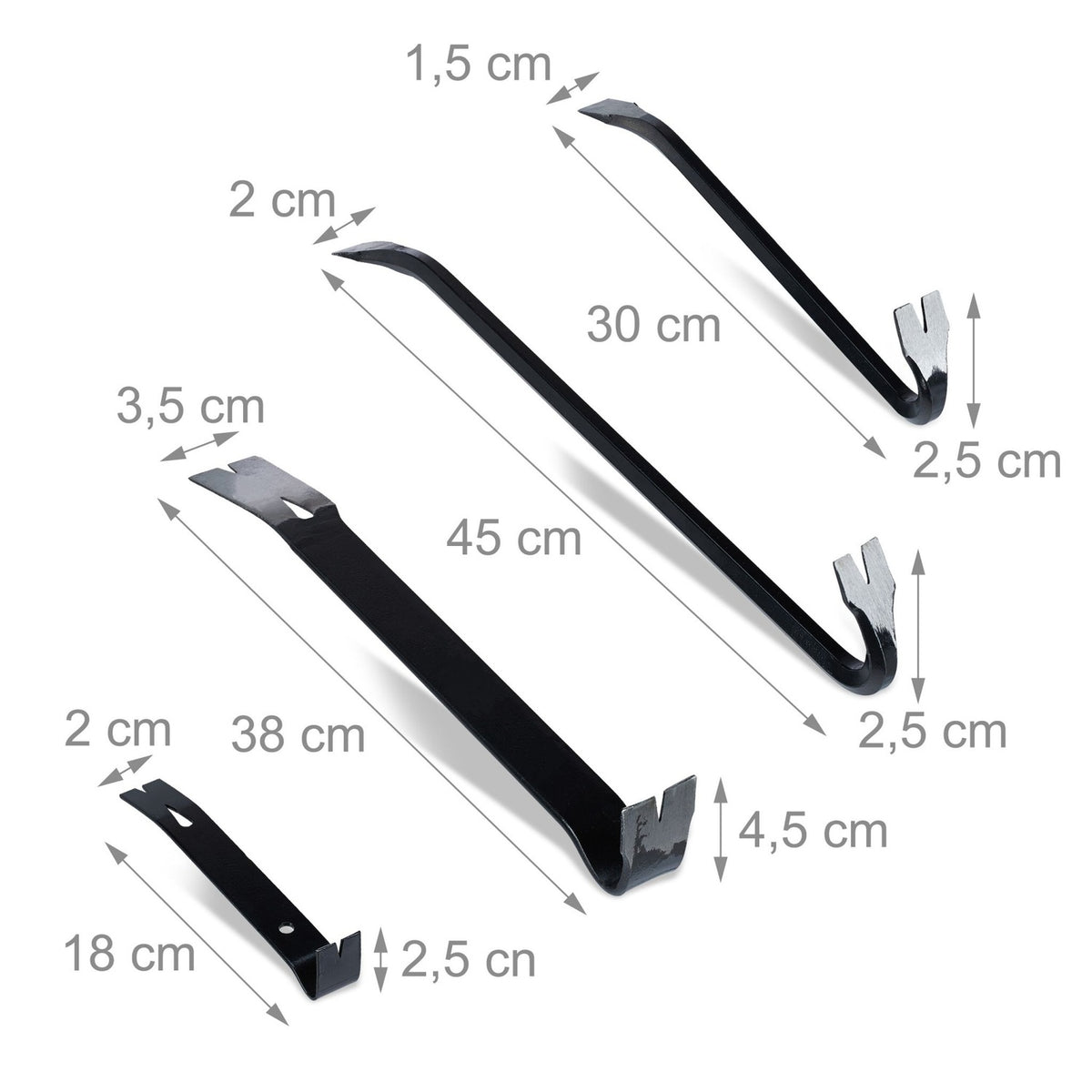 Crowbar and Trim Lever Set – 4 Pieces, Hardened Steel