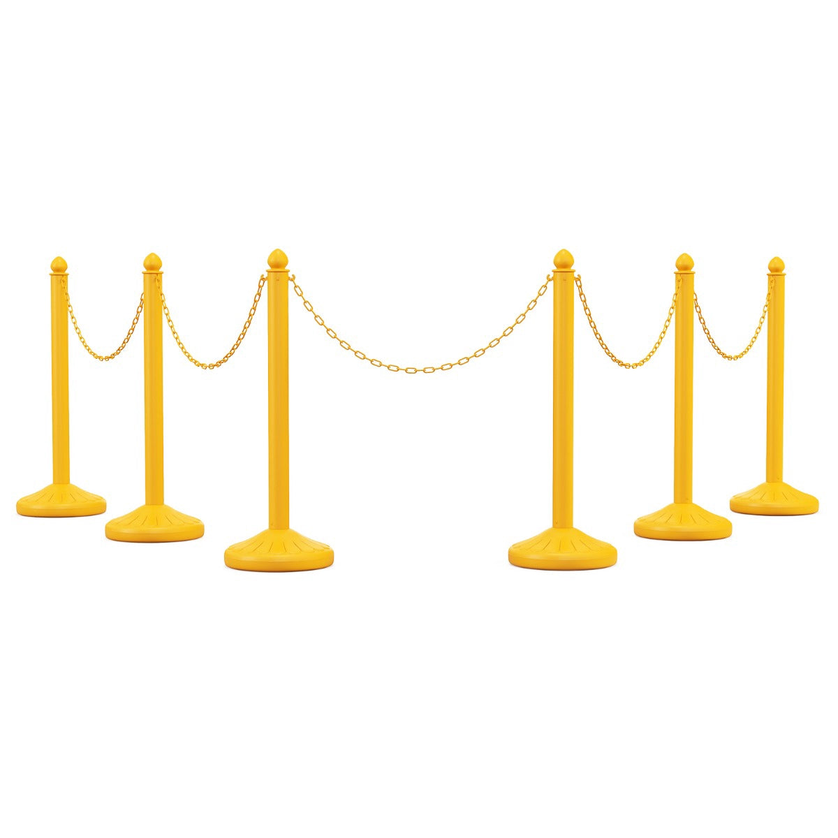 Crowd Control Stanchion Set, 6 Posts, 5 Chains, Yellow