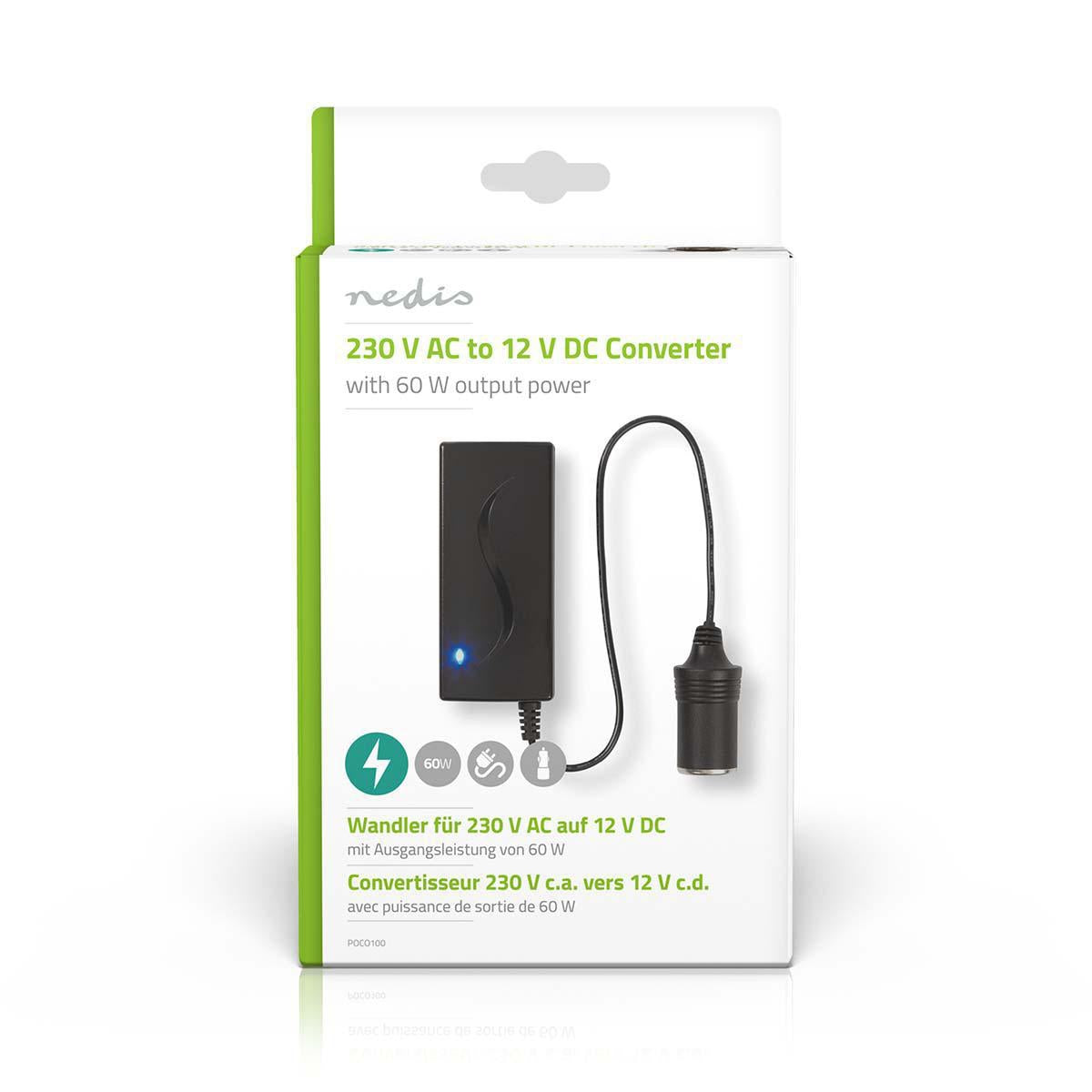 Current converter | Power adapter | 230 V AC 50 Hz | 12 V DC | 60 W | Grounded contact | Black