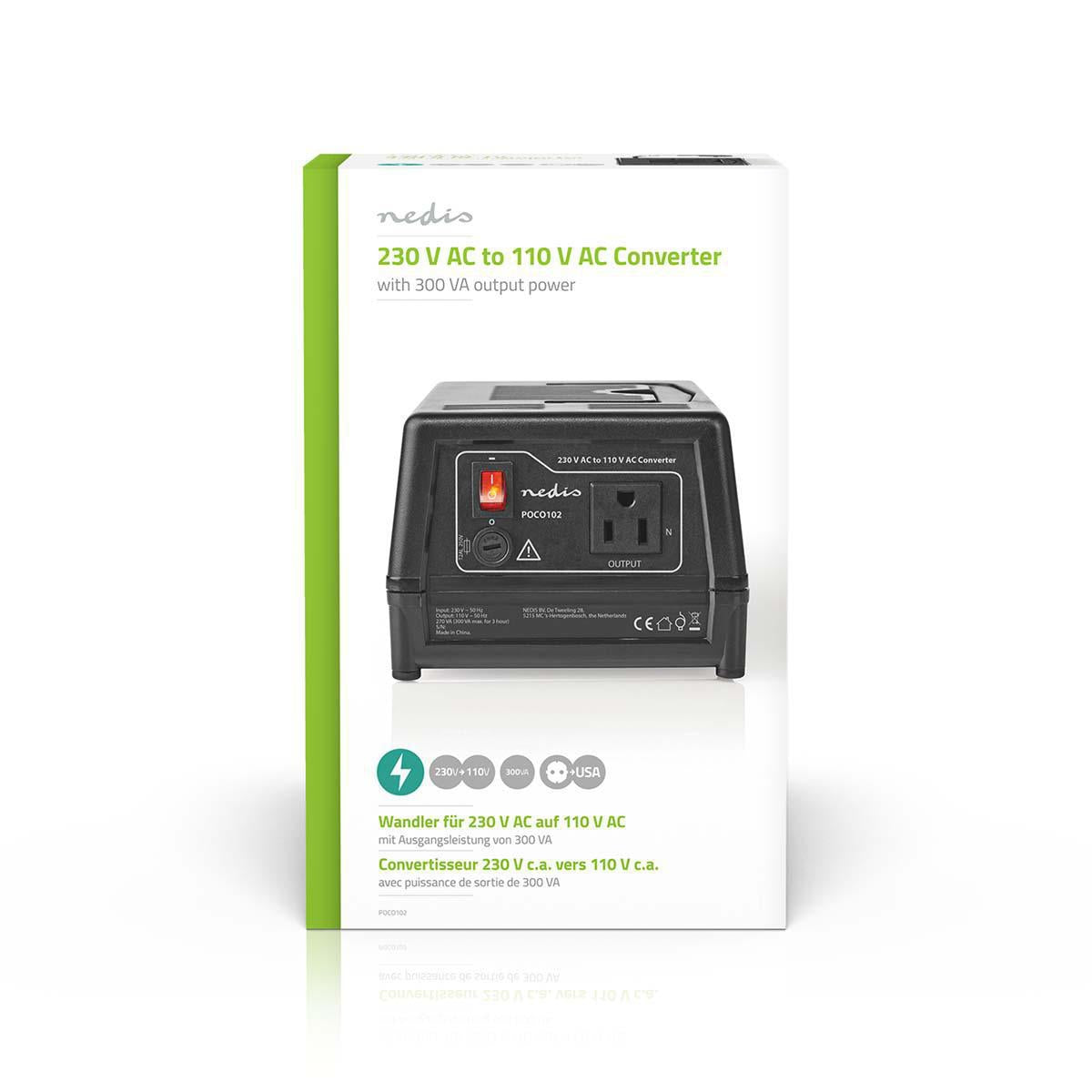 Current converter | Power adapter | 230 V AC 50 Hz | 300 W | Grounded contact | Black