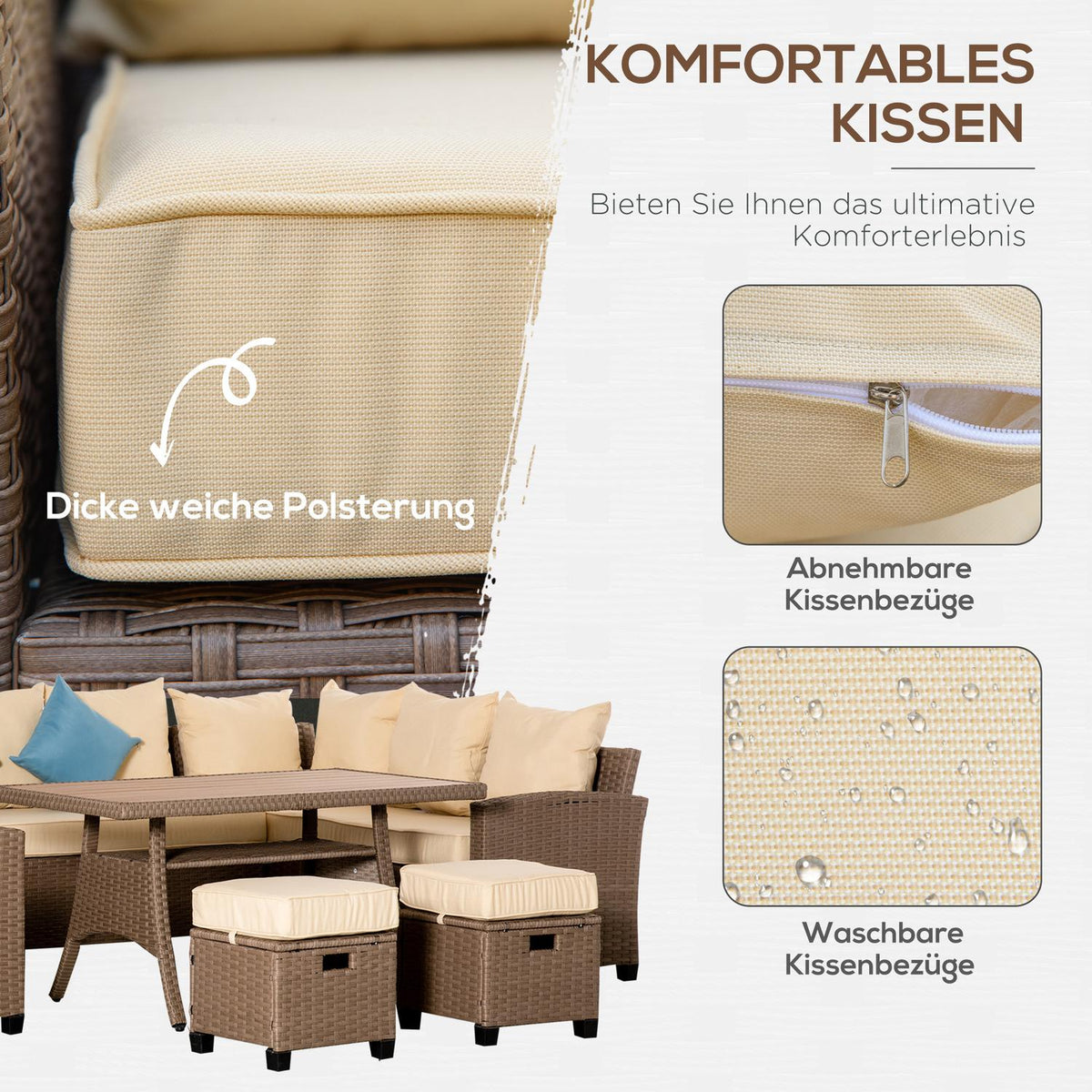 Cushion, Brown+Khaki+Blue