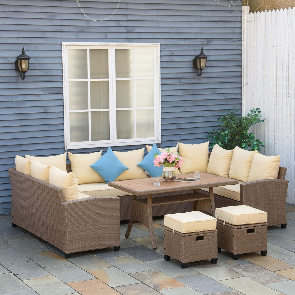 Cushion, Brown+Khaki+Blue