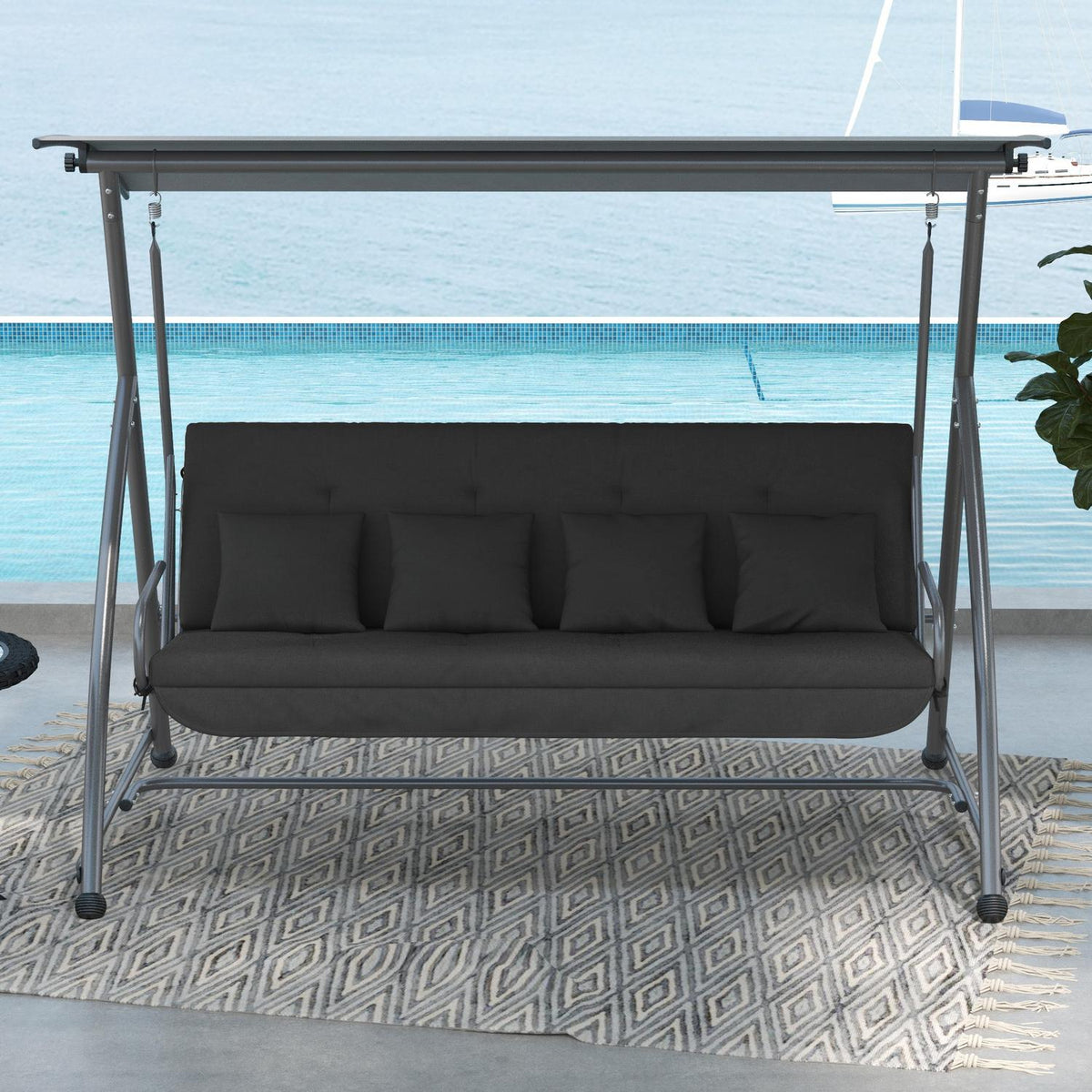 Cushion Set For Porch Swing 170 Cm Chair Cushion Swing Cushion Seat Cushion Garden Swing Garden Cushion Back Cushion Dark Gray