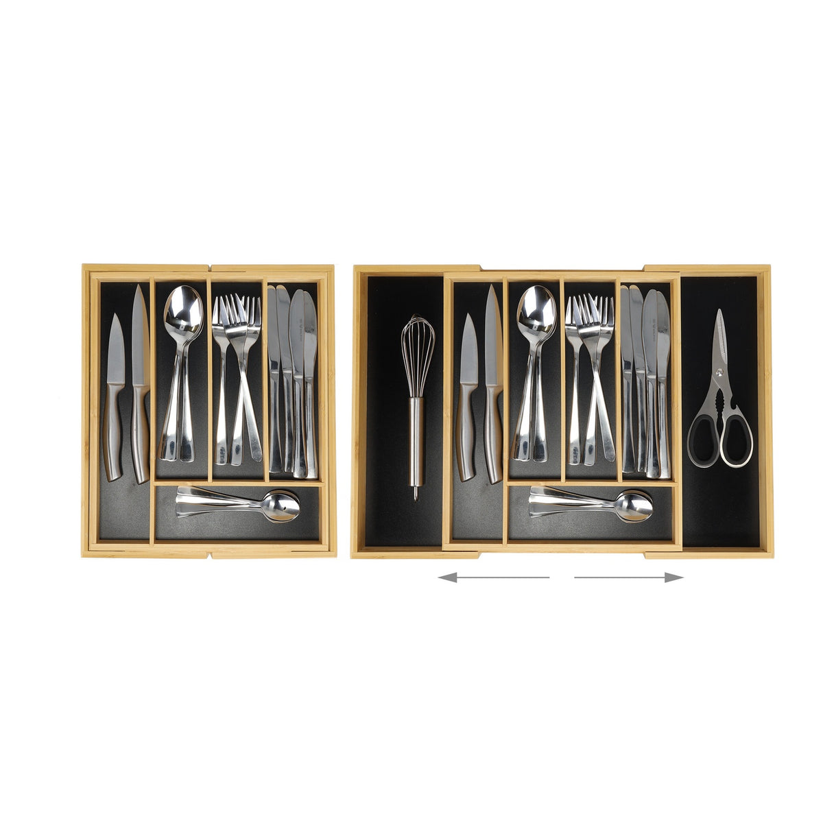 Cutlery Tray, Adjustable Bamboo, Black MDF