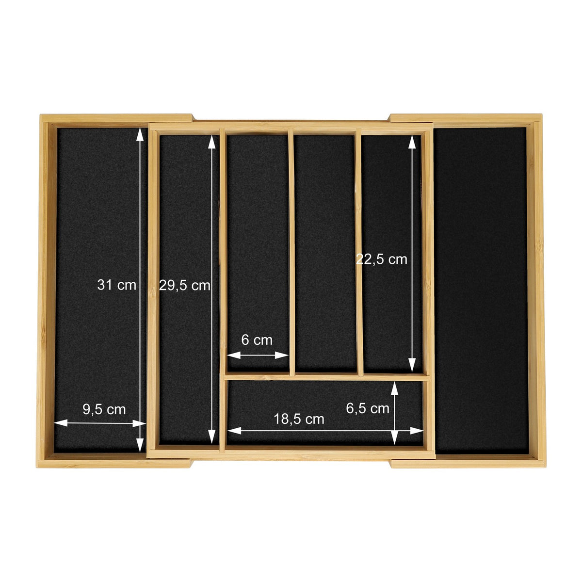 Cutlery Tray, Adjustable Bamboo, Black MDF