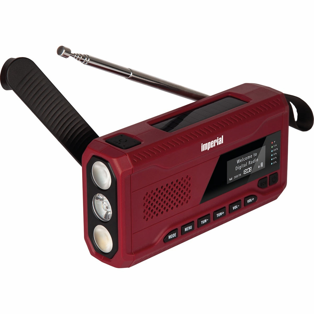 DABMAN OR 2 Mobile DAB+ / FM / Bluetooth Outdoor Radio / Crank Radio Red
