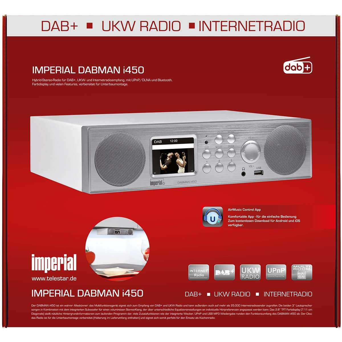 DABMAN i450 Hybrid Stereo Radio DAB+ / FM / Internet /Bluetooth White-Silver