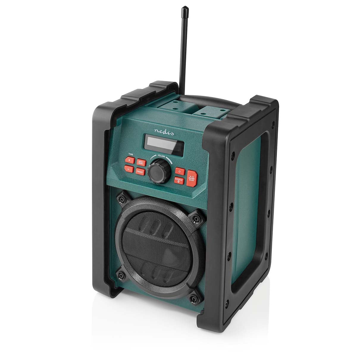 DAB+ Radio | Jobsite Radio | DAB+ / FM | 2.2 " | Black White Screen | Battery Powered / Mains Powered | Digital | 15 W | Bluetooth® | Alarm clock | Sleep timer | IP65 | Carrying handle | Black / Green