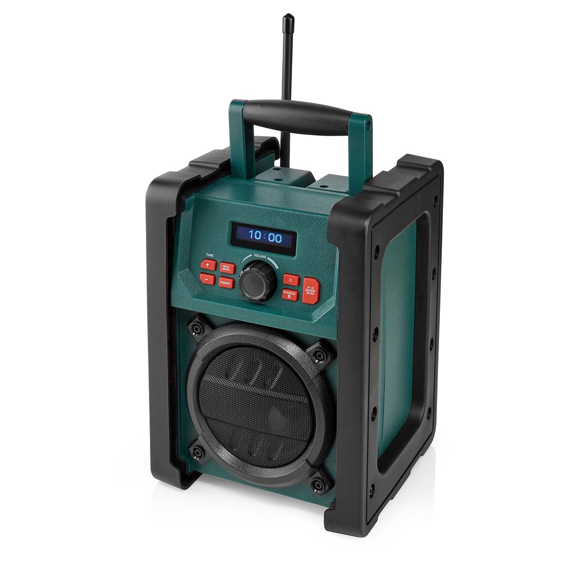 DAB+ Radio | Jobsite Radio | DAB+ / FM | 2.2 " | Black White Screen | Battery Powered / Mains Powered | Digital | 15 W | Bluetooth® | Alarm clock | Sleep timer | IP65 | Carrying handle | Black / Green