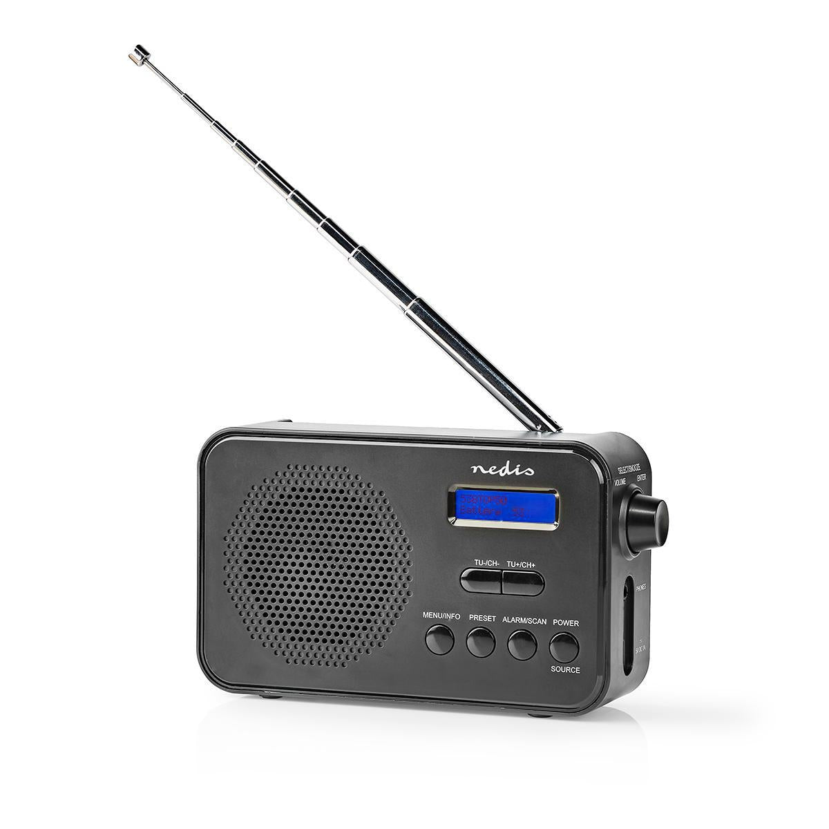 DAB+ Radio | Portable design | DAB+ / FM | 1.3 " | Black Blue Screen | Battery Powered / USB Power | Digital | 3.6 W | Bluetooth® | Headphone Jack | Alarm Clock | Sleep Timer | Black