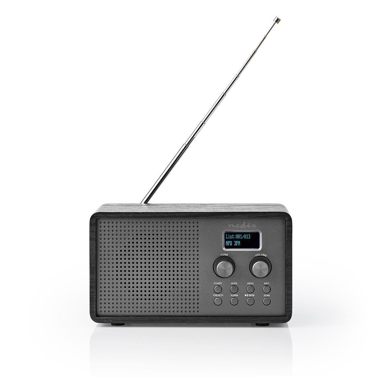 DAB+ Radio | Table Design | DAB+ / FM | 1.3 " | Black White Screen | Battery Powered / USB Power | Digital | 4.5 W | Bluetooth® | Alarm Clock | Sleep Timer | Black