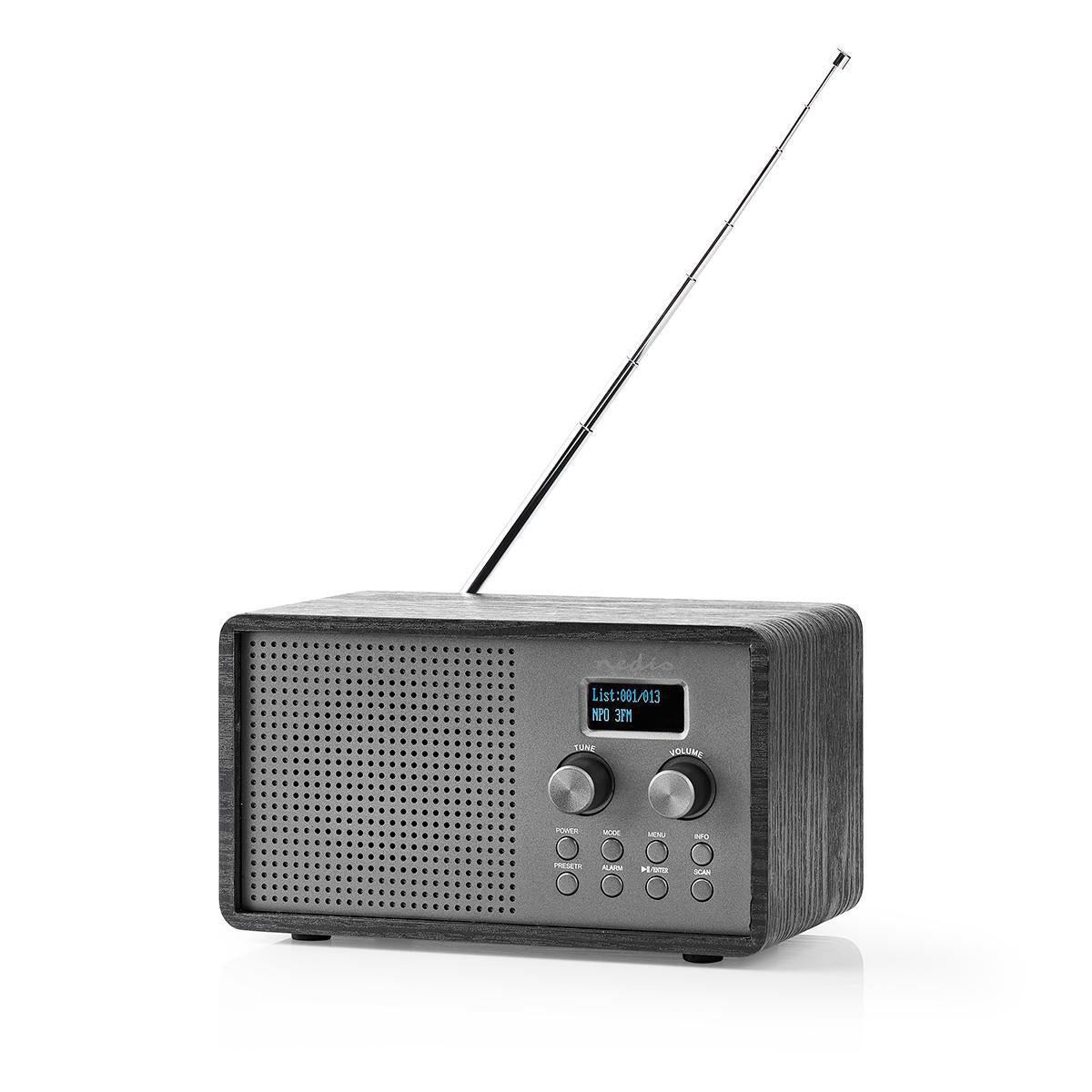DAB+ Radio | Table Design | DAB+ / FM | 1.3 " | Black White Screen | Battery Powered / USB Power | Digital | 4.5 W | Bluetooth® | Alarm Clock | Sleep Timer | Black