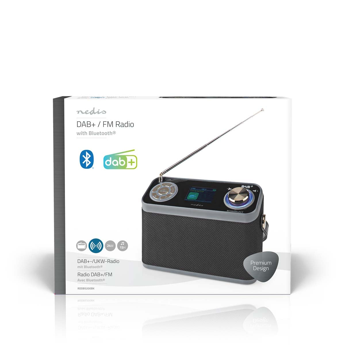 DAB+ Radio | Table Design | DAB+ / FM | 2.4 " | Color screen | Battery powered / Power adapter | Digital | 24 W | Bluetooth® | Headphone jack | Alarm clock | Sleep timer | Carrying handle | Black