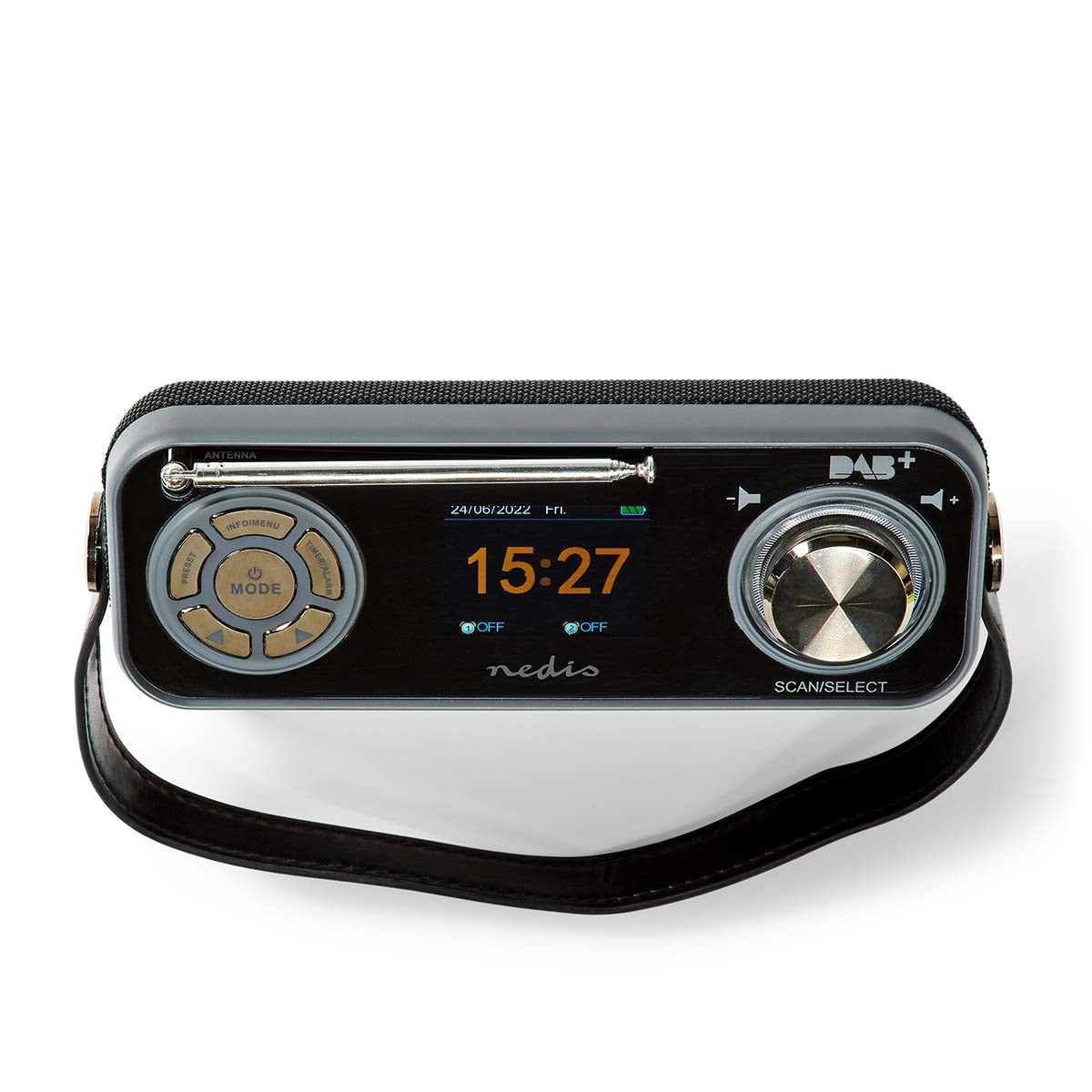 DAB+ Radio | Table Design | DAB+ / FM | 2.4 " | Color screen | Battery powered / Power adapter | Digital | 24 W | Bluetooth® | Headphone jack | Alarm clock | Sleep timer | Carrying handle | Black