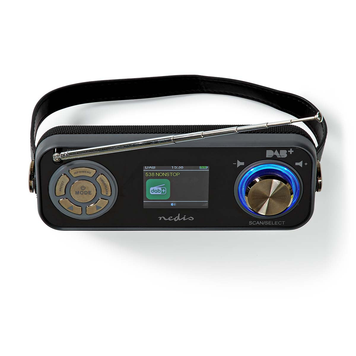 DAB+ Radio | Table Design | DAB+ / FM | 2.4 " | Color screen | Battery powered / Power adapter | Digital | 24 W | Bluetooth® | Headphone jack | Alarm clock | Sleep timer | Carrying handle | Black