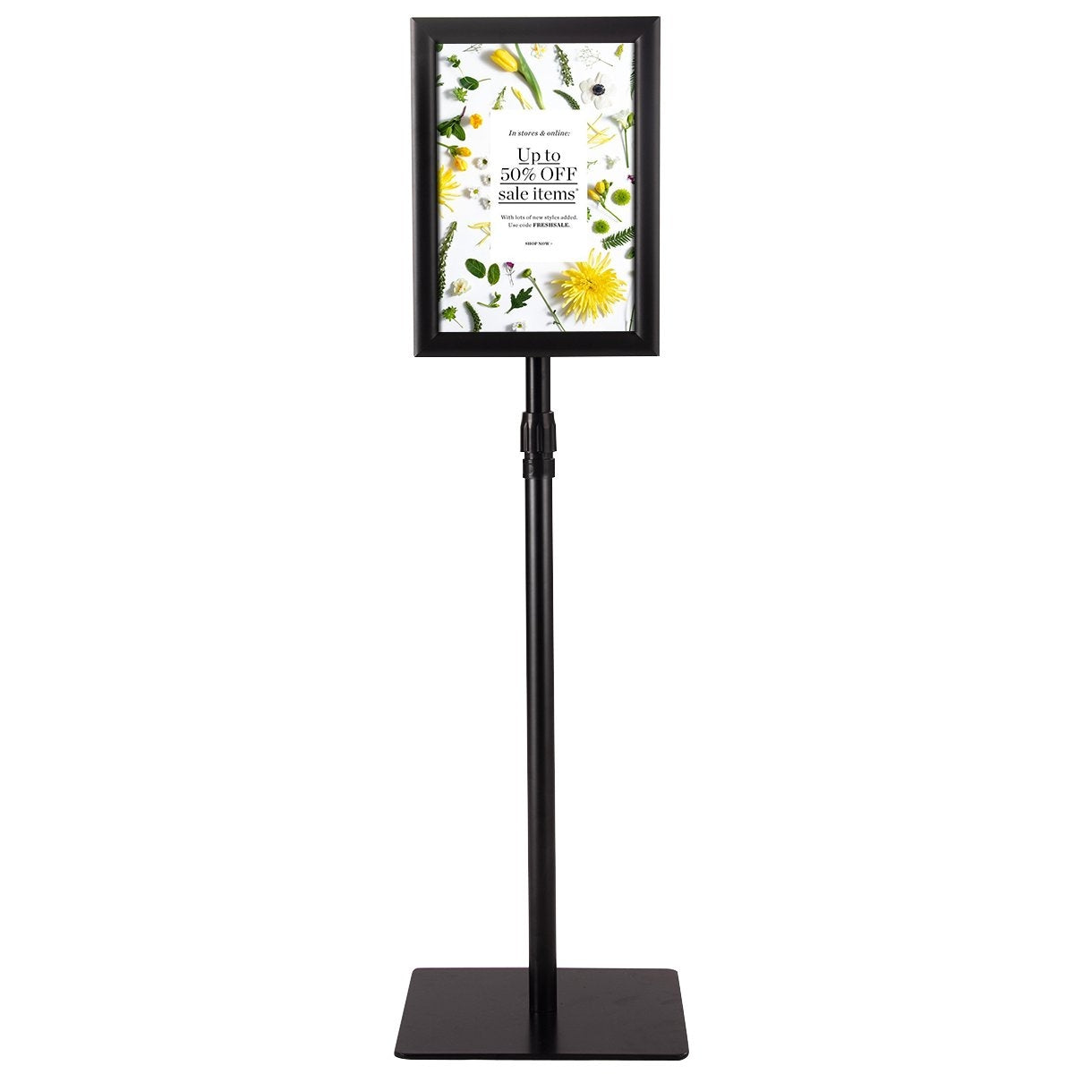 DIN A4 information stand, height-adjustable, removable poster stand, silver/black, 33 x 24 cm-black