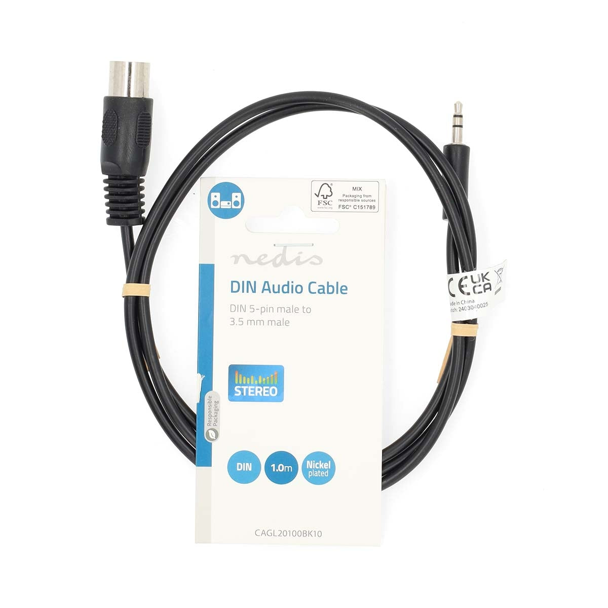 DIN Audio Cable | DIN 5-Pin Male | 3.5 mm Male | Nickel Plated | 1.00 m | Round | PVC | Black | Label