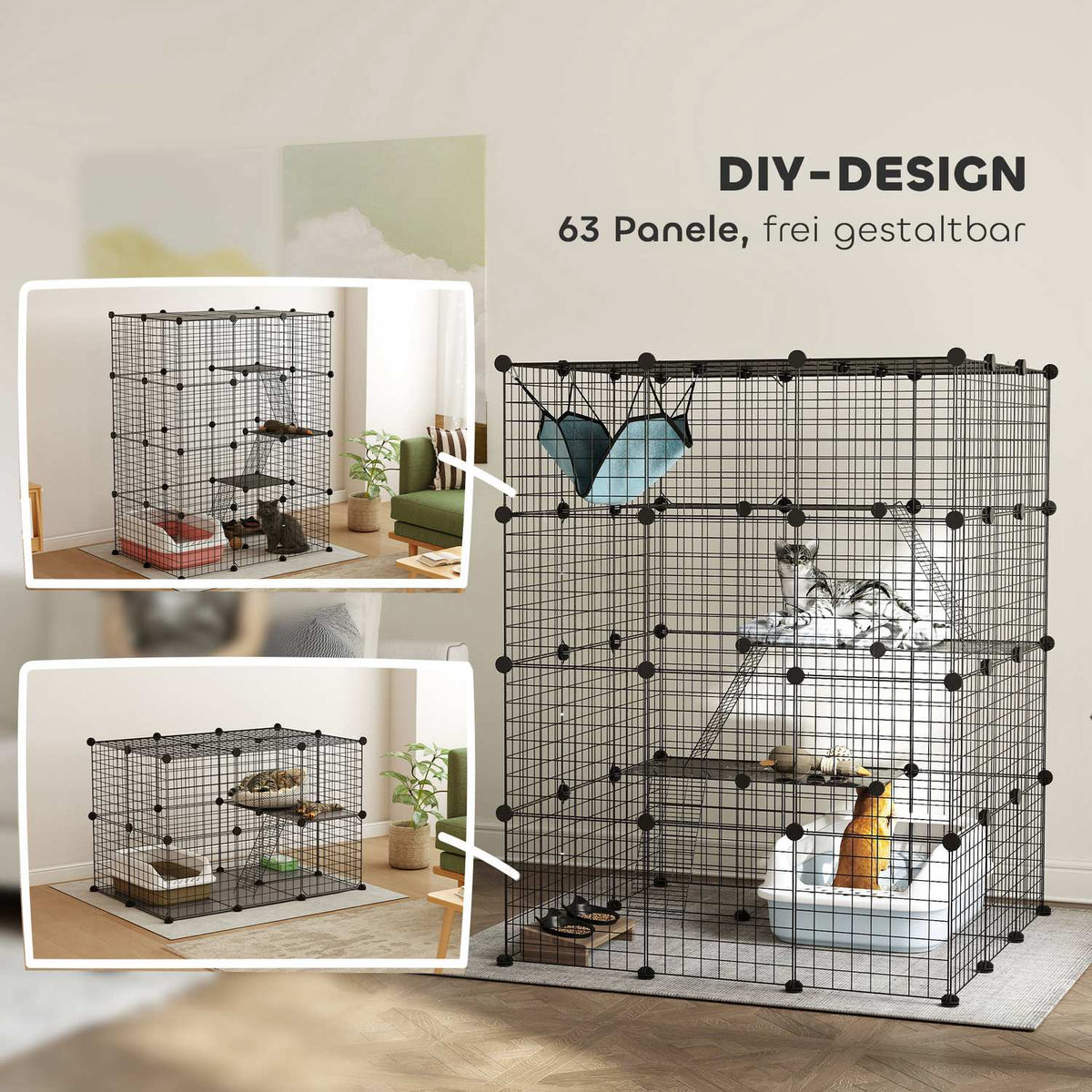 DIY Cat Cage with Activity Center, 4 Levels, 5 Doors