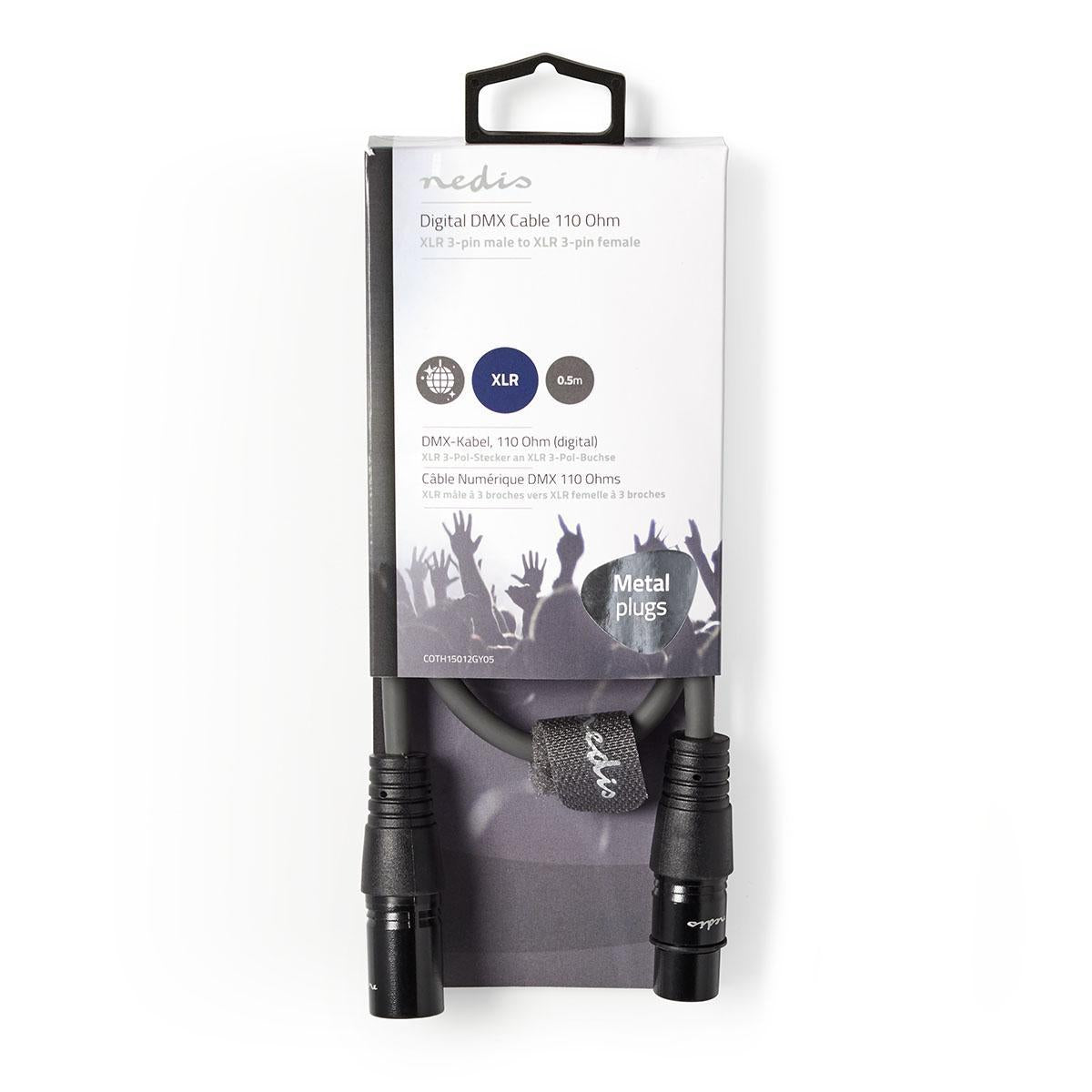 DMX adapter cable | XLR 3-pin male | XLR 3-pin female | Nickel Plated | 0.50 m | Round | PVC | Dark gray | Cardboard sleeve