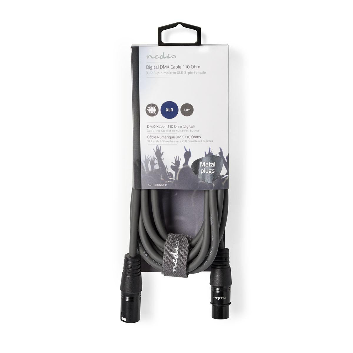 DMX adapter cable | XLR 3-pin male | XLR 3-pin female | Nickel Plated | 3.00 m | Round | PVC | Dark gray | Cardboard sleeve