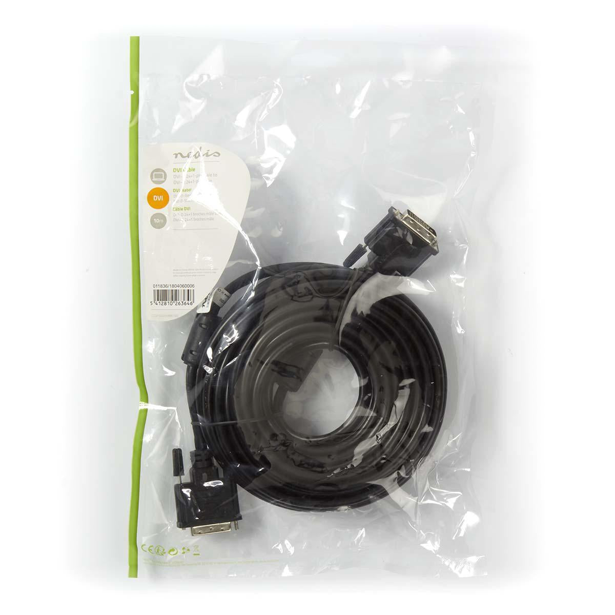 DVI cable | DVI-D 24+1-Pin Male | DVI-D 24+1-Pin Male | 1080p | Nickel Plated | 10.0 m | Straight | PVC | Black | Plastic bag