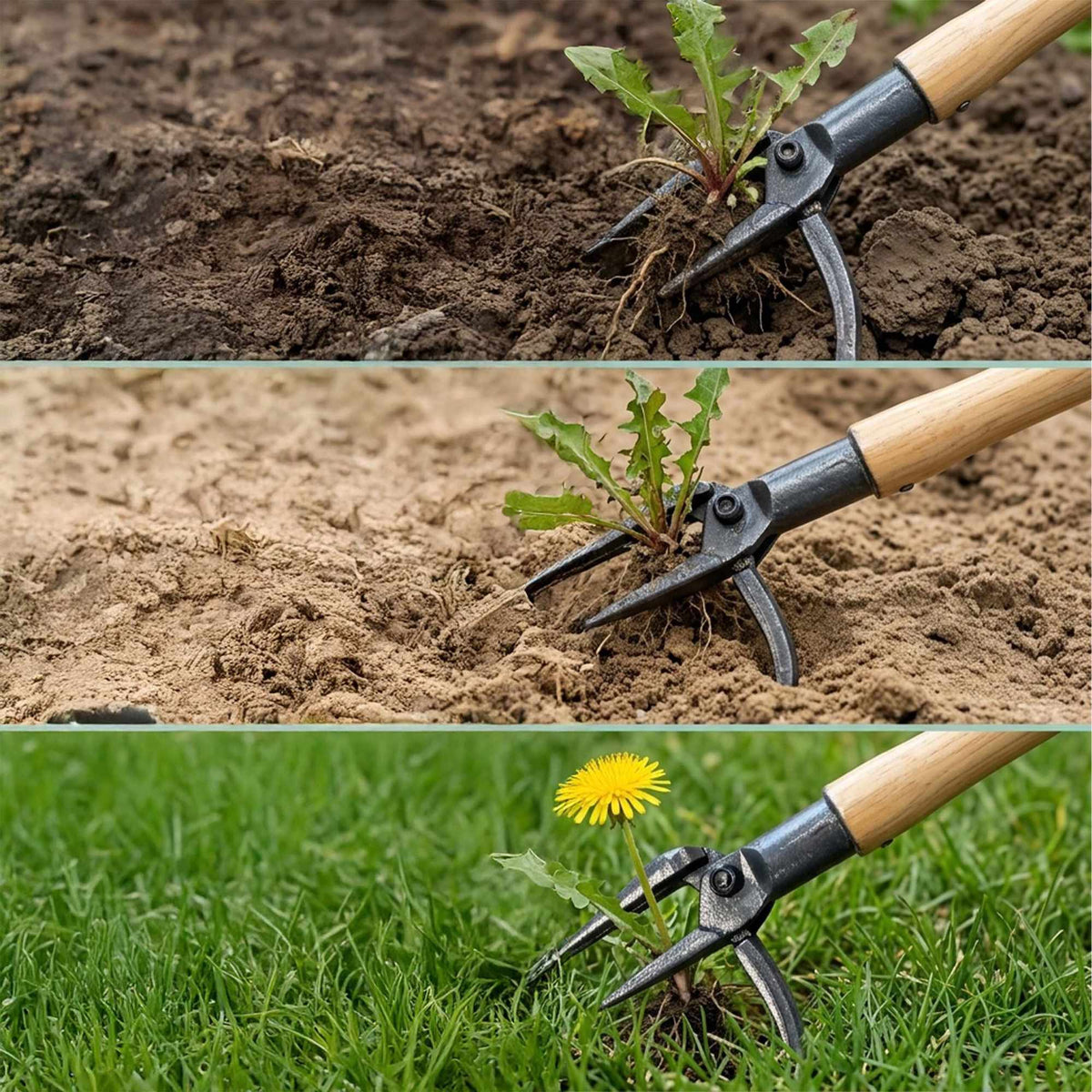 Dandelion Puller Weed Tool – Long Bamboo Handle, Footplate