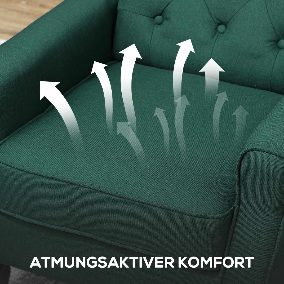 Dark Green Wingback Chair with Foam Cushions, Wood Frame